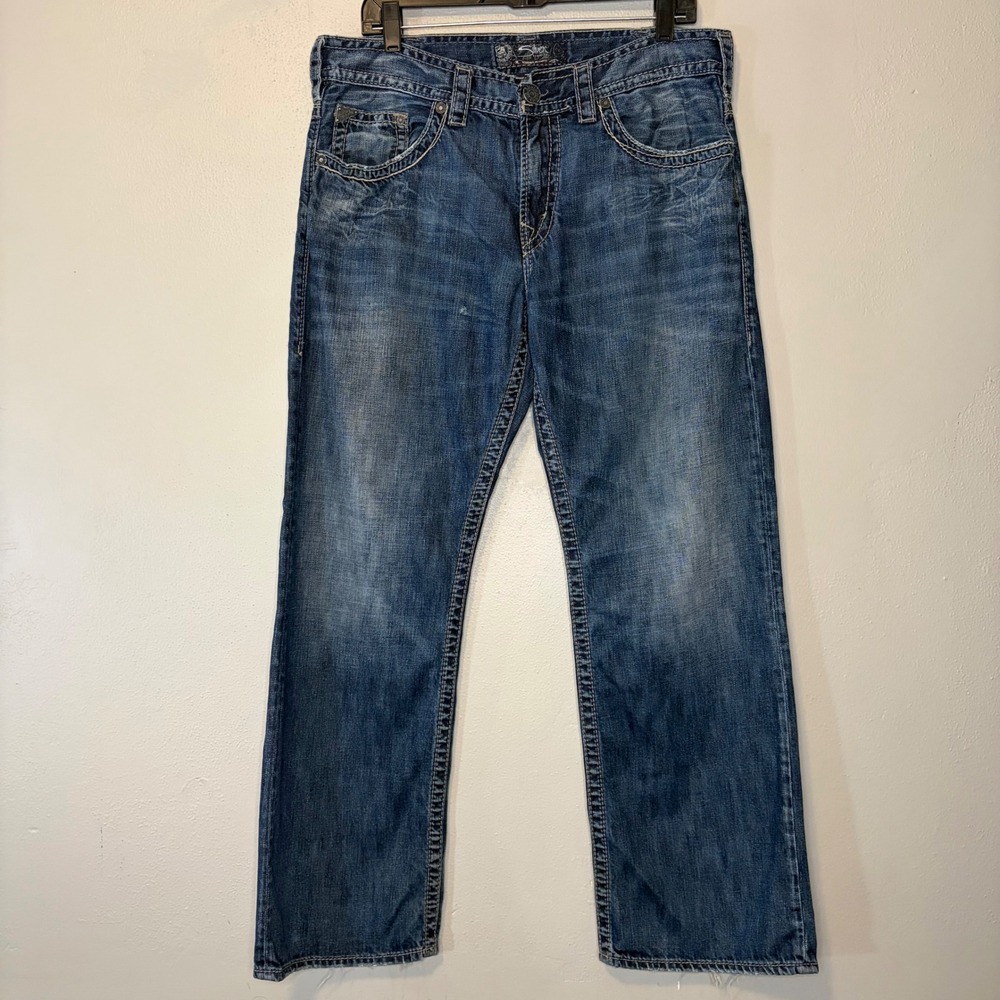 Silver Jeans Co Zac Relaxed Straight Leg Jeans Mens 34x30 Medium Wash Denim